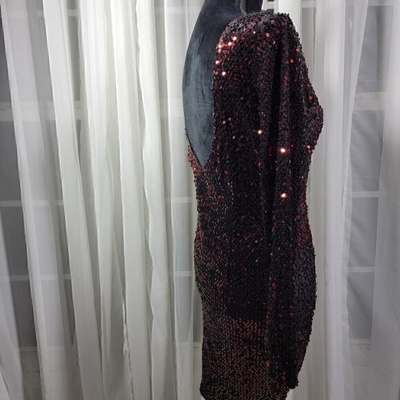 SHEIN Black (Burgundy/Maroon Shimmer) Sequin Dress - Picture 5 of 10